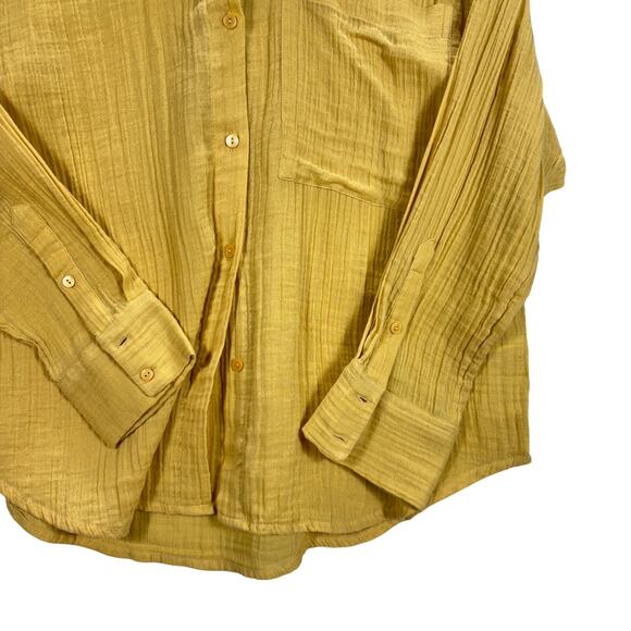 Abercrombie & Fitch Oversized Yellow Crinkle 100% Cotton Button-Up Shirt, Size M - Picture 4 of 7